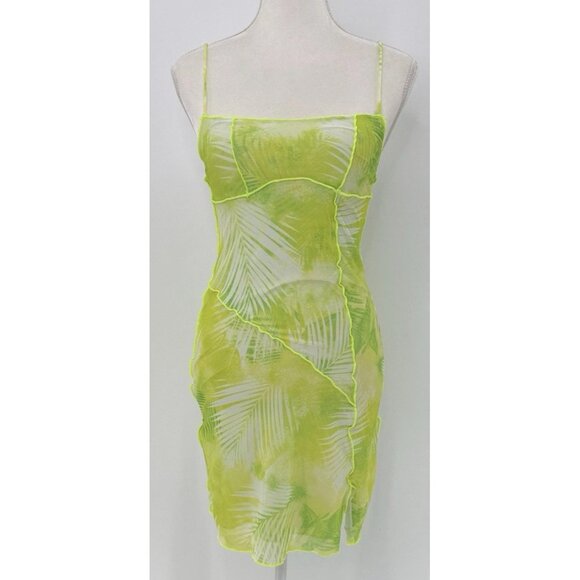 Bershka Mesh Palm Print Cami Mini‎ Dress Size M Summer Boho Festival - Picture 1 of 12